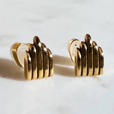 Lassoed Moon - Wholesale Stud/Post Earrings - Gold Art Deco Architecture Studs