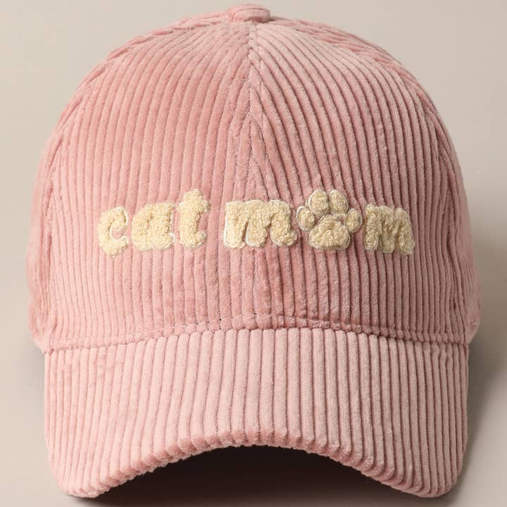 Fashion City - Wholesale Baseball Cap - Unisex - Cat Mom Chenille Patch Corduroy Baseball Cap