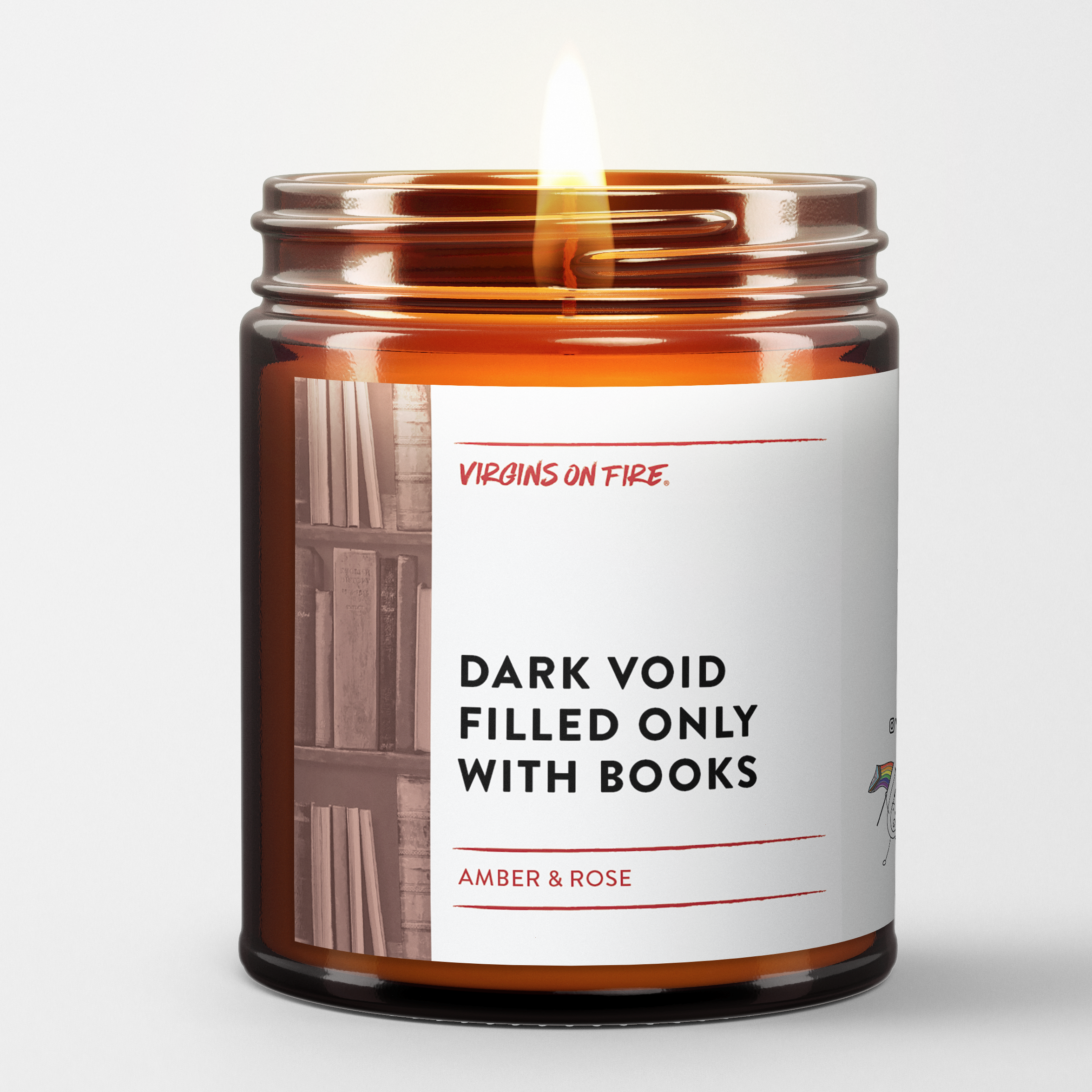 Virgins On Fire Candle Co. - Wholesale Jar/Filled Candle - DARK VOID FILLED ONLY WITH BOOKS (Amber & Rose) Soy Candle3