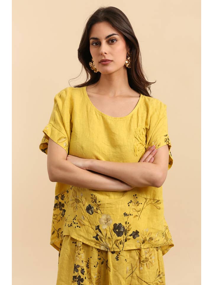 LÉA & LUC - Wholesale Tunic - Women's - Printed blouse with a flower in 100% Linen REF. 1206216