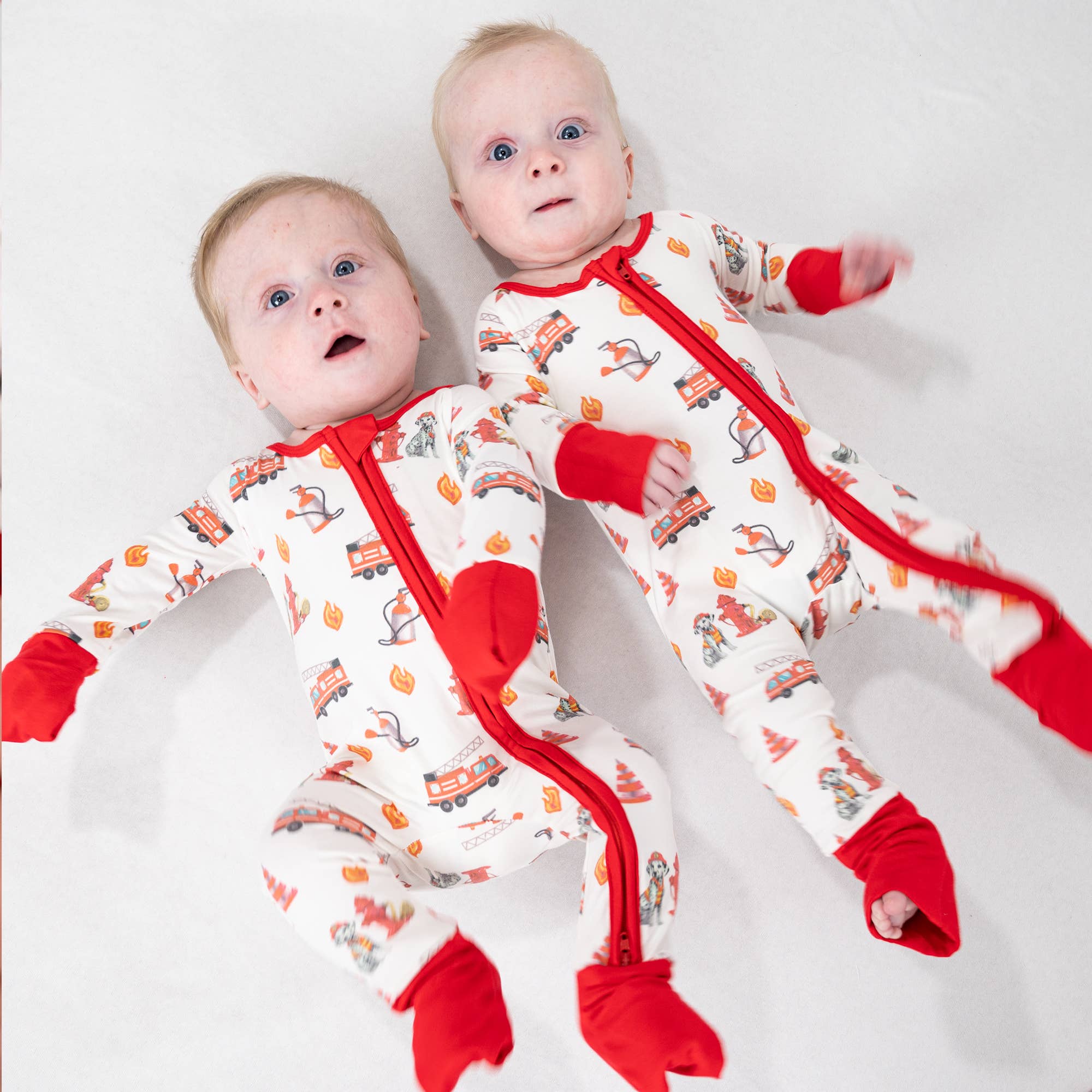 LollyBanks - Wholesale Sleepsuit - Baby - Firehouse Fido Baby Bamboo Pajamas, 2-Way Zipper Romper 6