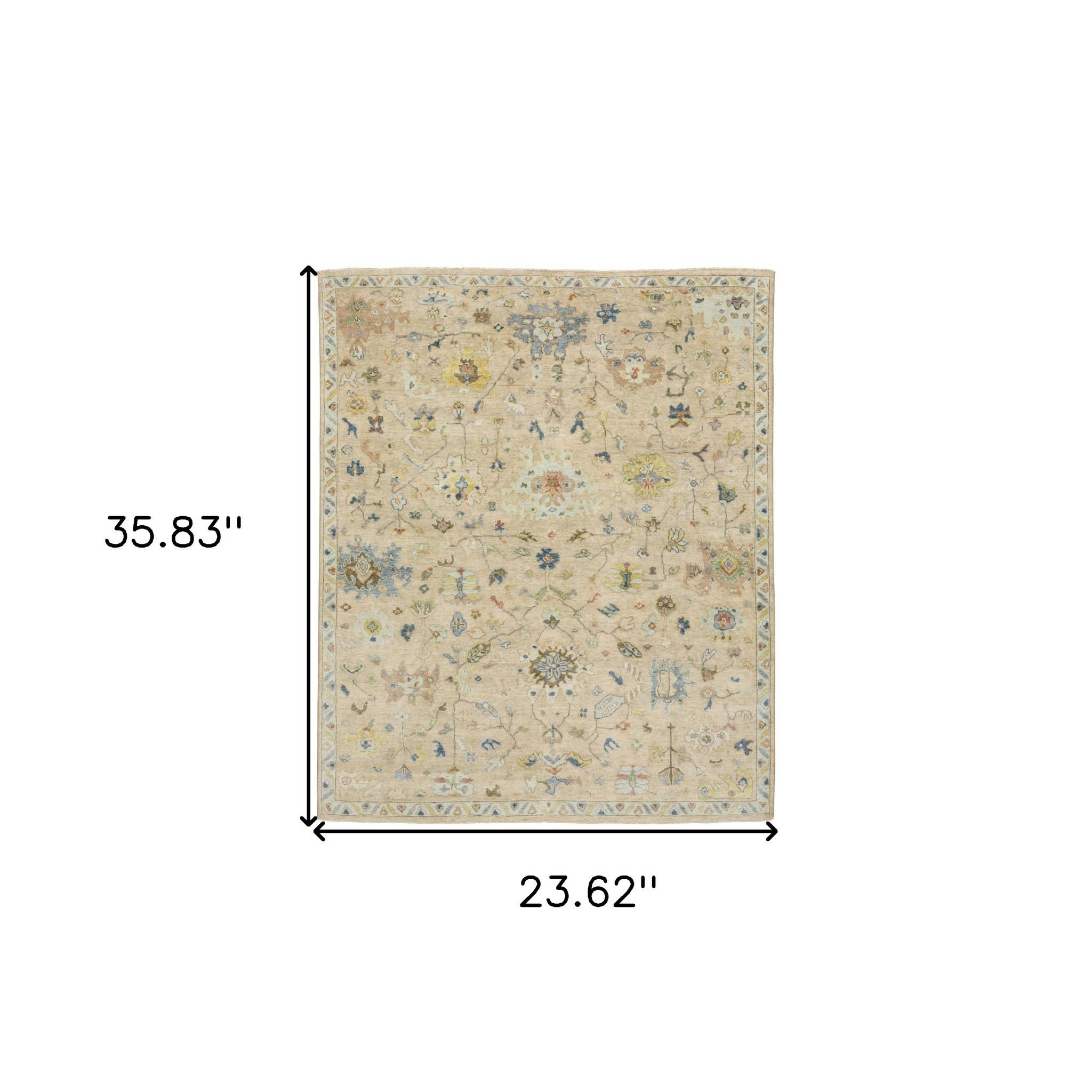 HomeRoots - Wholesale Area Rug - 2' X 3' Beige Blue And Yellow Wool Oriental Hand Knotted Area Rug With Fringe2