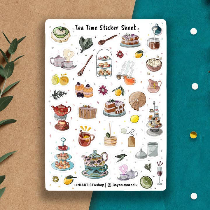 Tea Time klistermärke blad, Bullet Journal klistermärken, Planner Sti för wholesale av Bartista