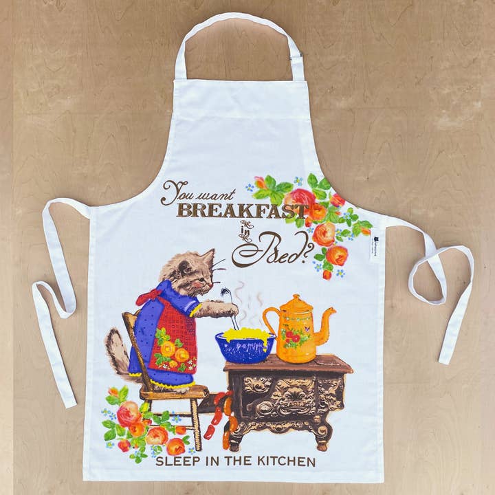 katzpajamas - Vente Tabliers - Tablier en coton Breakfast in Bed Cat