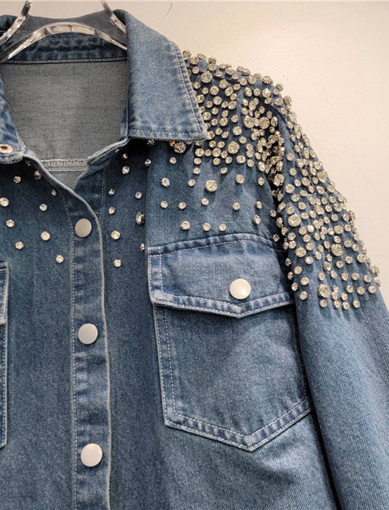 BLUE Embellished Oversized Denim Shirt for wholesale on Faire3