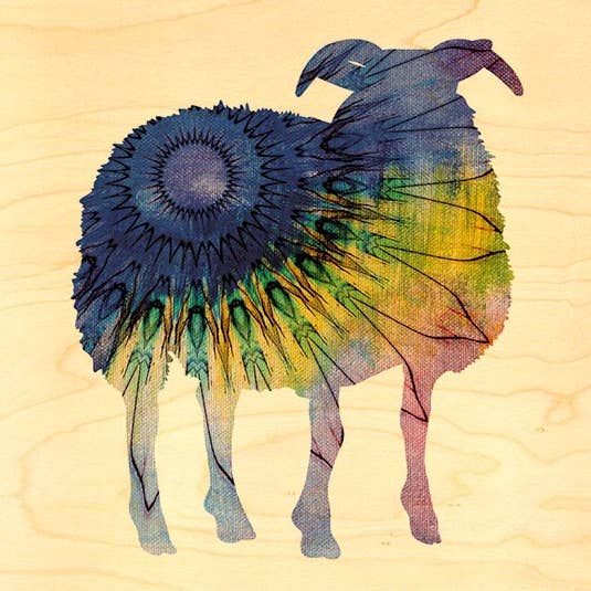 Aries Wood Postcard Purple Green Fabric for wholesale by Hironwoods