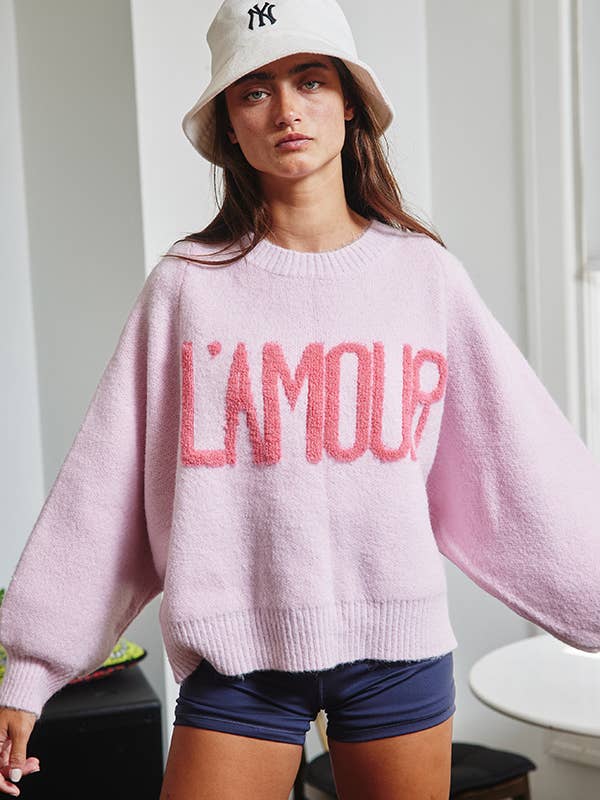 Pink IT2389 'TIS THE SEASON & L'AMOUR' Lettering Sweater for wholesale on Faire