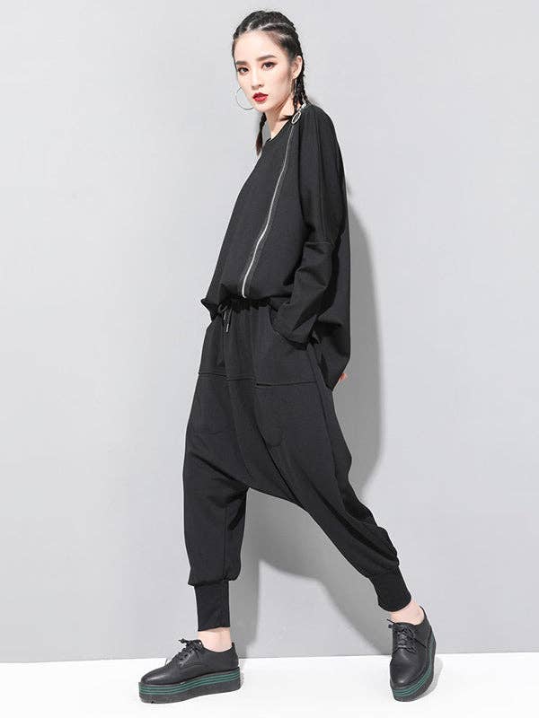 Sheer Trend - Wholesale Tunic - Women's - Black&White Asymmetric Zipper Split-Joint Loose T-Shirt Tops12