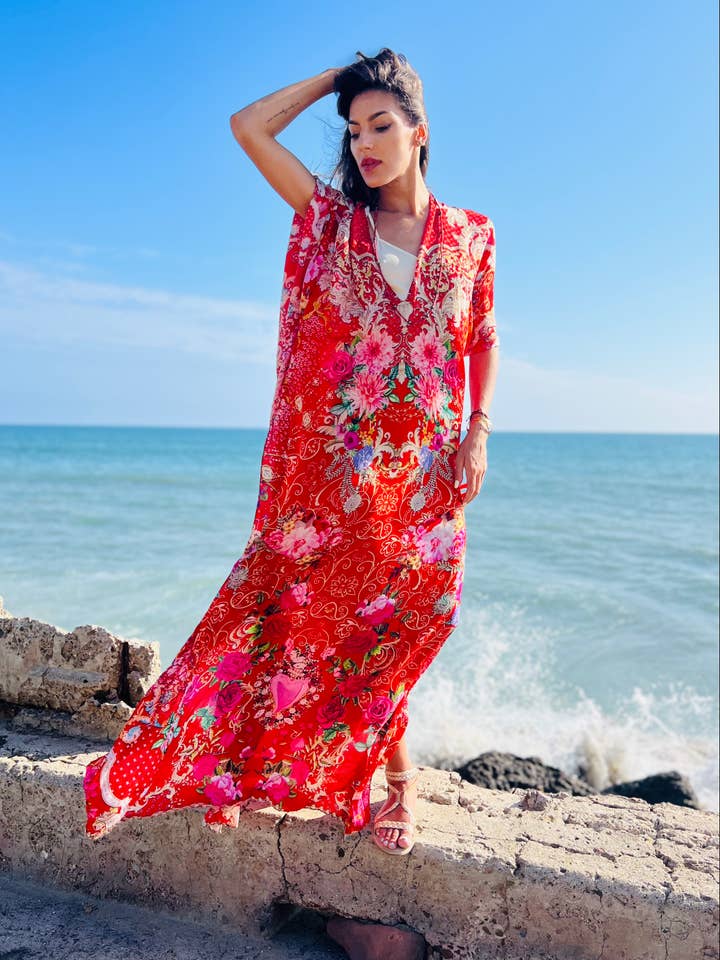 Eiffel V-neck Maxi Kaftan for wholesale by Lotta Stensson
