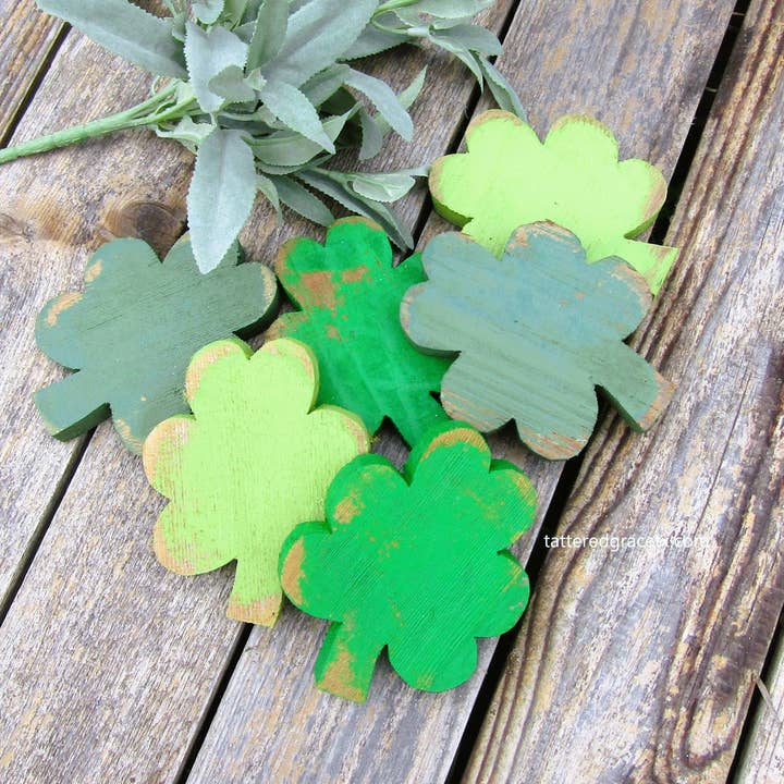 Rustic Wood Shamrock Bowl Fillers for wholesale by Tattered Grace