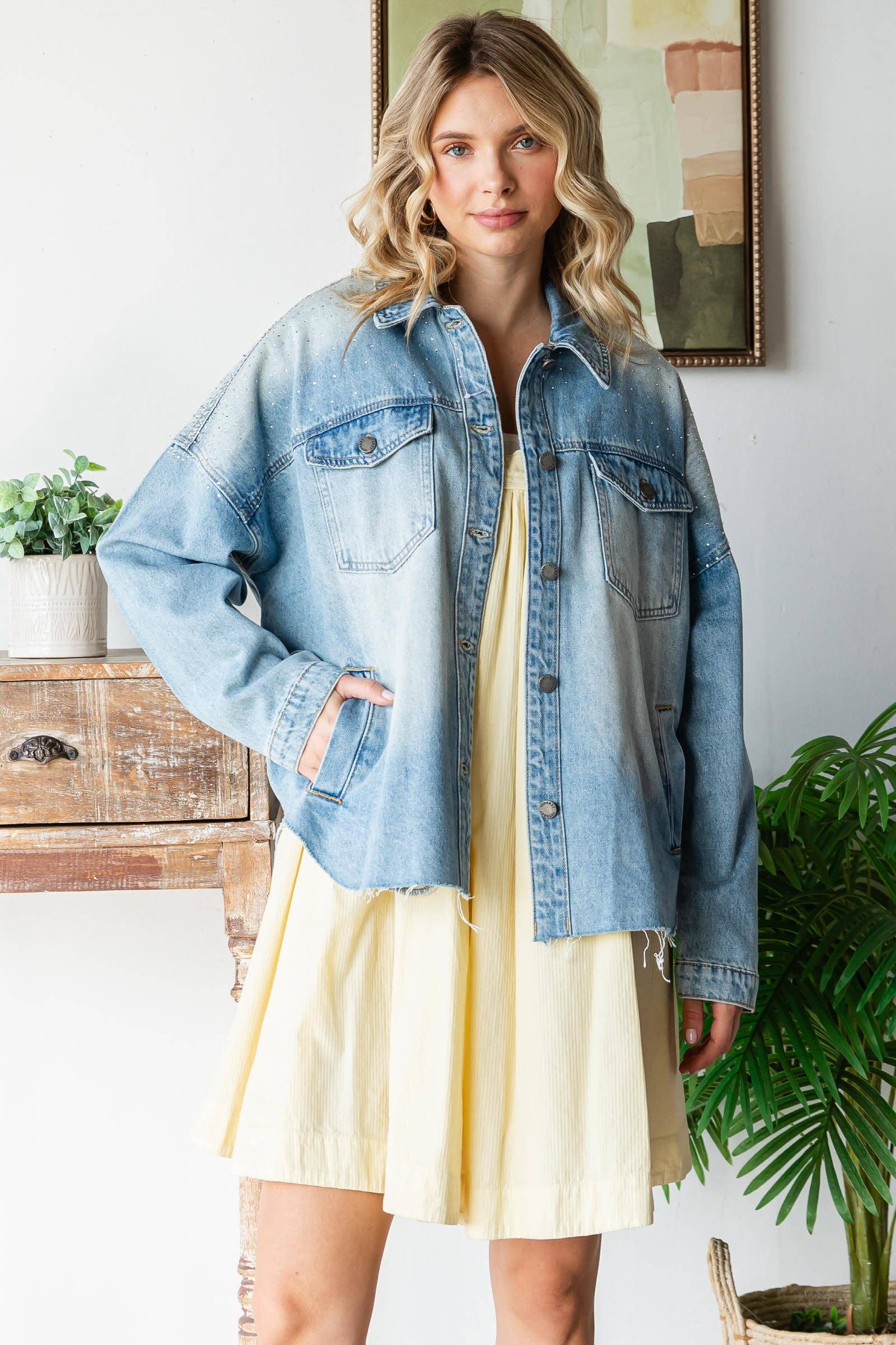 Med Wash Rhinestone gewassen spijkerjack voor groothandel op Faire3