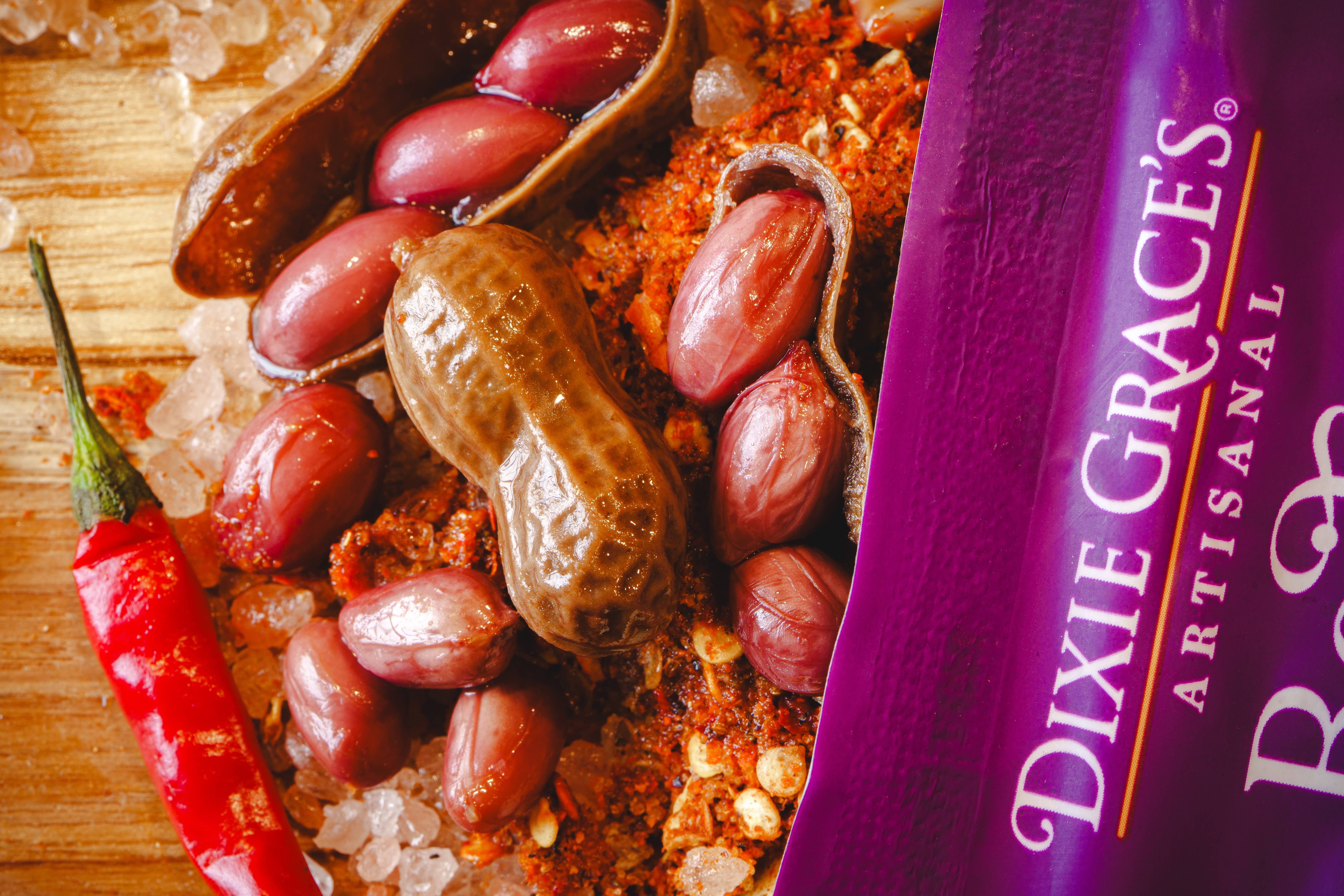 Dixie Grace's Boiled Peanuts - Wholesale Nuts - Dixie Grace's Boiled Peanuts 4oz Hot & Spicy - 12-ct Case4