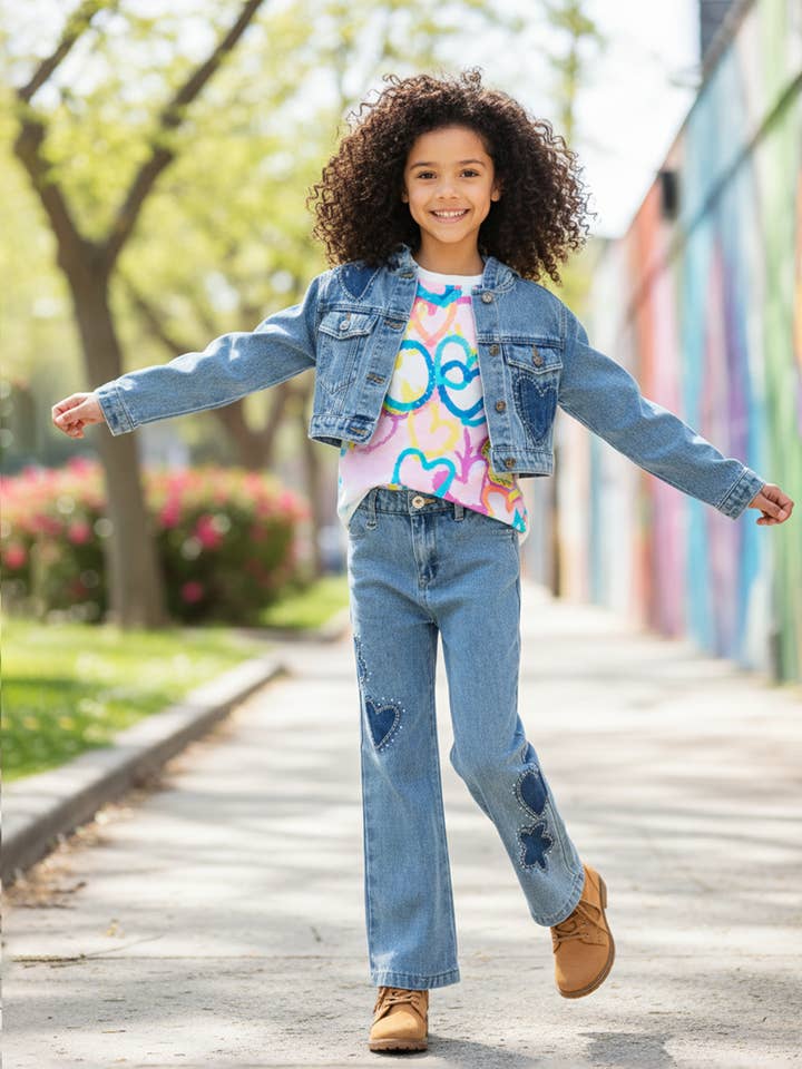 Casaco de Ganga com Coração/Sombra de Flores e Pedrarias por atacado de Hannah Banana , Baby Sara