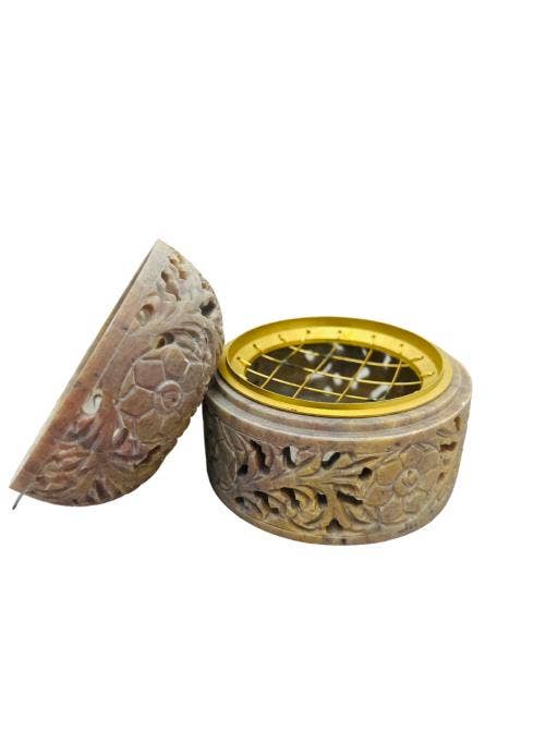 International Gifts Ltd. - Wholesale Incense Holder - Zenn Charcoal Burner Leaf Design With Brass Jali-2470