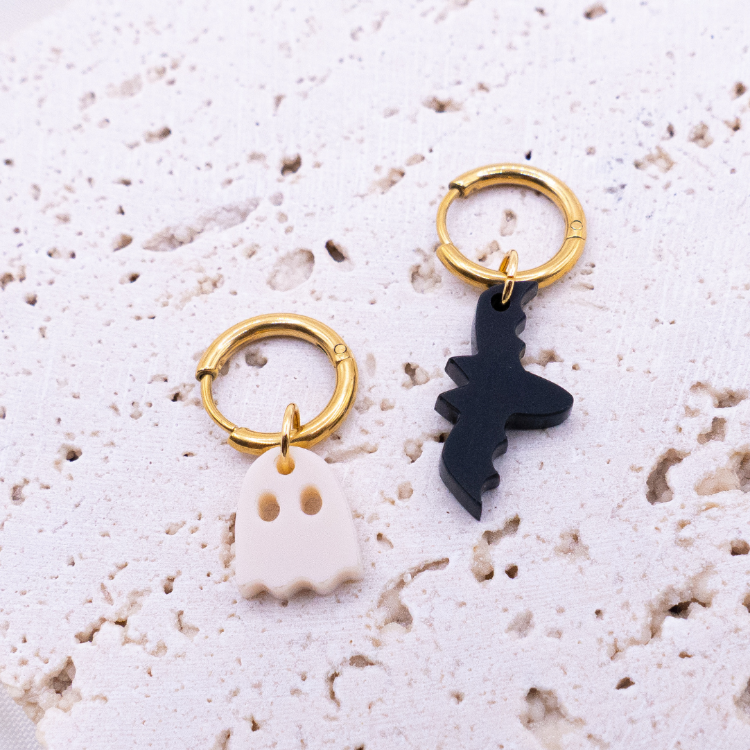 Tilda&Theo - Wholesale Dangle Earrings - Bat Ghost Hoop Earrings - Halloween Ghosts1