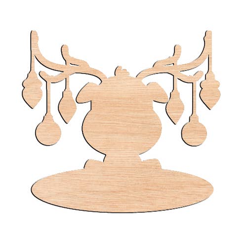Rudolph with Ornaments - Raw Wood Cutout for wholesale by Ortmann Woodcraft