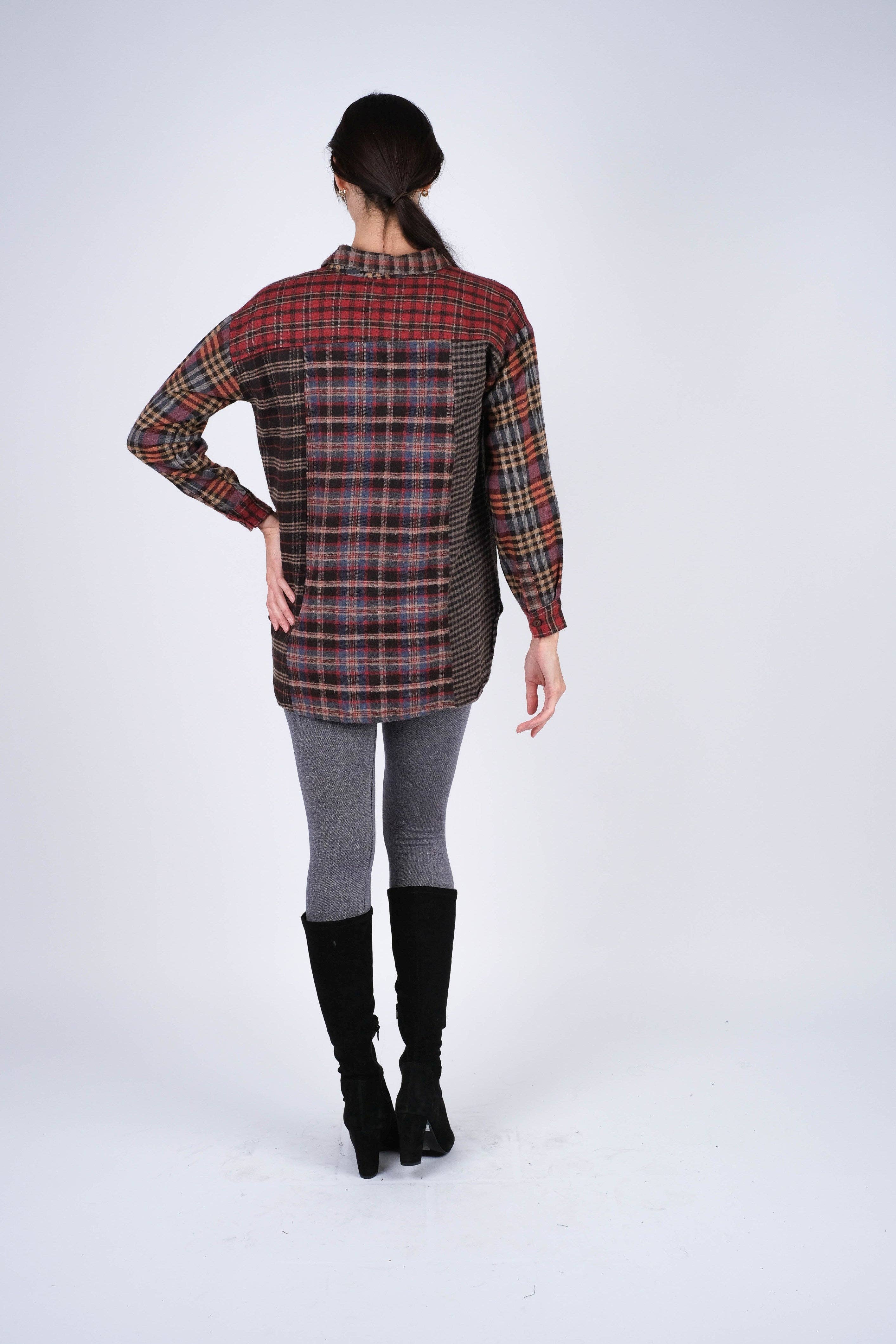 Sacred Threads - Wholesale Button Down Shirt - Women's - Patchwork Plaid Brushed Cotton Button Shirt7