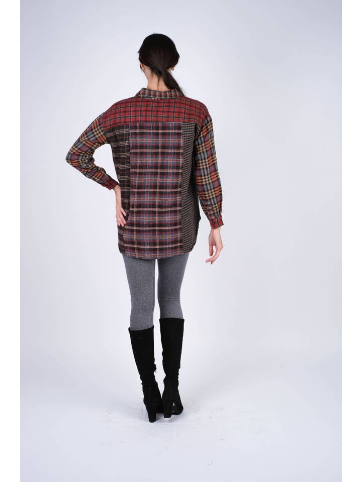 Sacred Threads - Wholesale Button Down Shirt - Women's - Patchwork Plaid Brushed Cotton Button Shirt7