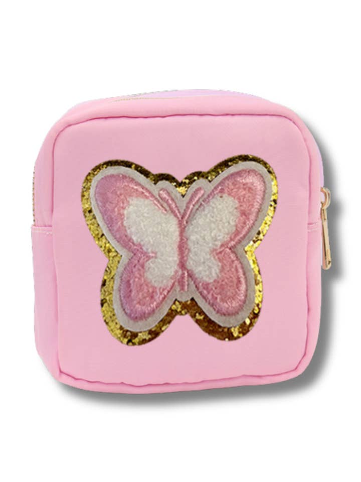 SAC À FERMETURE ÉCLAIR EN NYLON PAPILLON ROSE pour la vente par Maddyloo