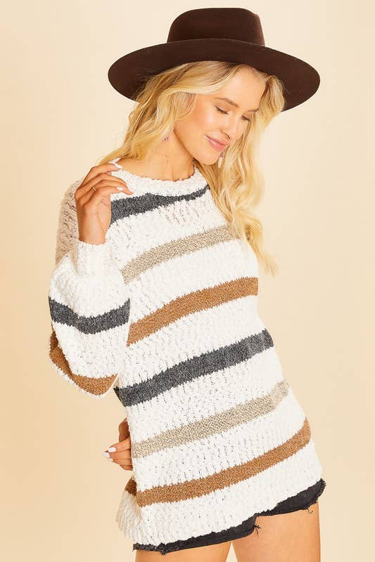 Vanilla Monkey - Wholesale Tunic Sweater - Women's - Multi Striped Long Length Pop Corn Sweater2