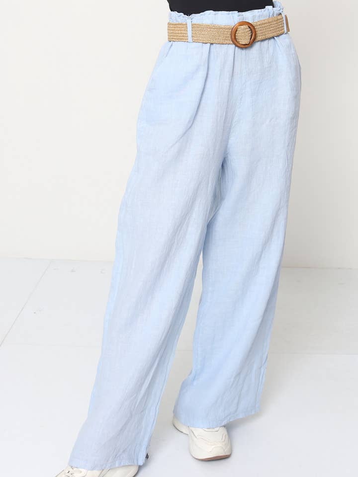 Byxor i 100 % linne med vid passform och skärp REF. 5056 för wholesale av LÉA & LUC