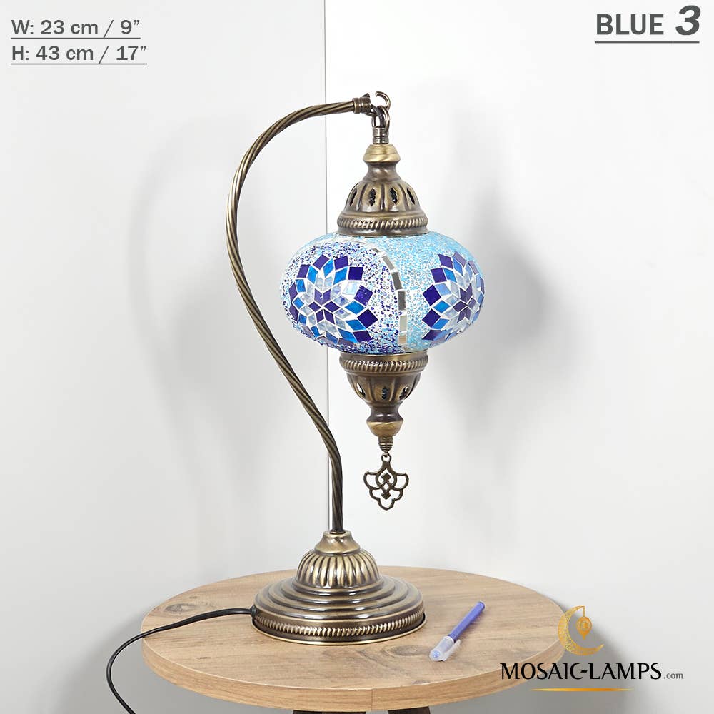Mosaic Lamps - Wholesale Accent/Desk Lamp - 10+Colors - Gooseneck Large Globe Mosaic Table Lamp, Turkish5