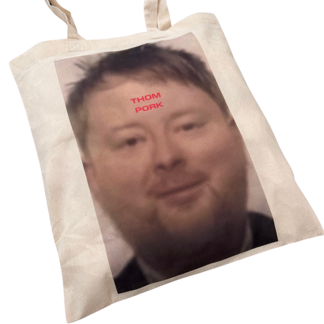 ZZZEBRAAA LIMITED – wholesale Tote bag – Unisex – Thom Pork Tote Bag - Funny Fat Thom Yorke - Hand Printed1