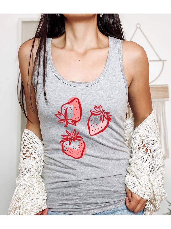 Strawberry Line Art Graphic Racerback Tank for wholesale by Pink Irene Wholesale