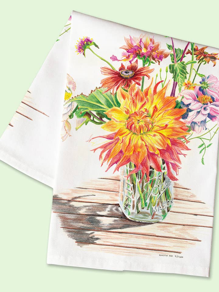 Tea Towel - Dahlia Delight for wholesale by Vivid Cottage