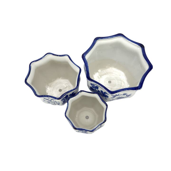 Galt International Company - Wholesale Plant Pot - Set of 3 - 7.5"/10"/13" Ceramic Chinoiserie Planter Pot Set