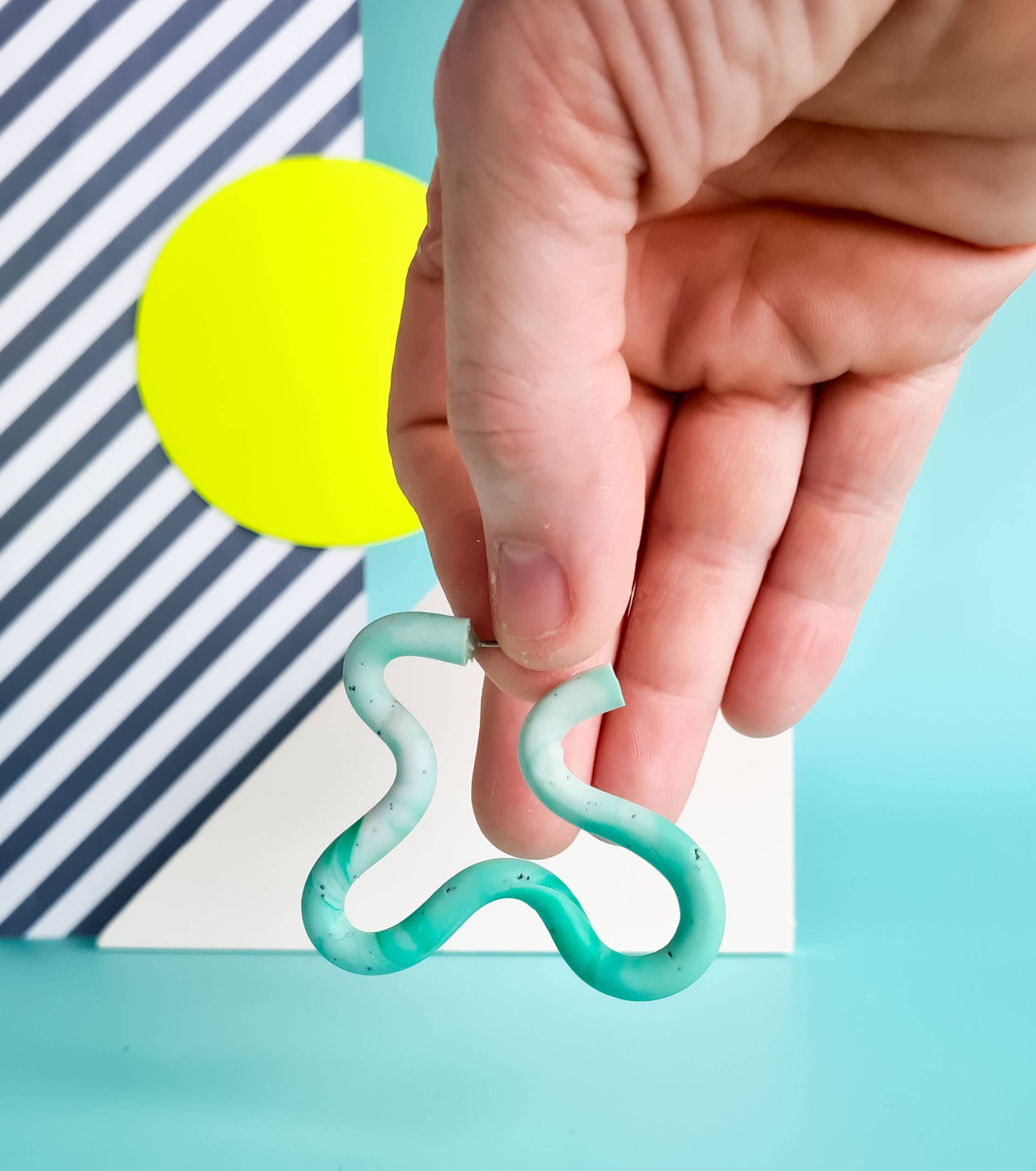 Mono - Wholesale Dangle Earrings - neon yellow and mint handmade polymer clay earrings17