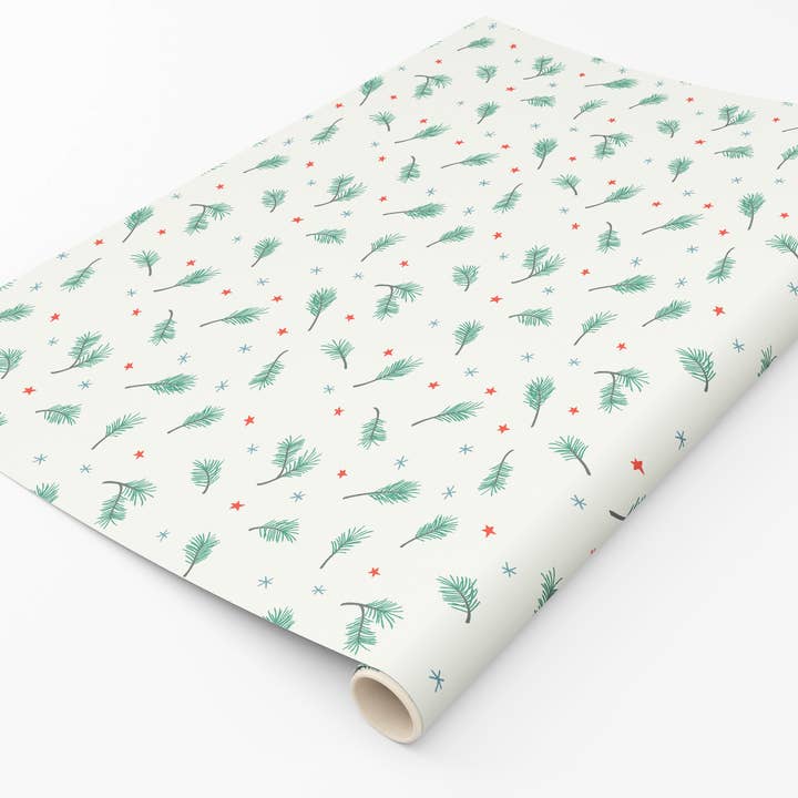 Pine Tree Branch Christmas Gift Wrap for wholesale by Stesha Wrapt