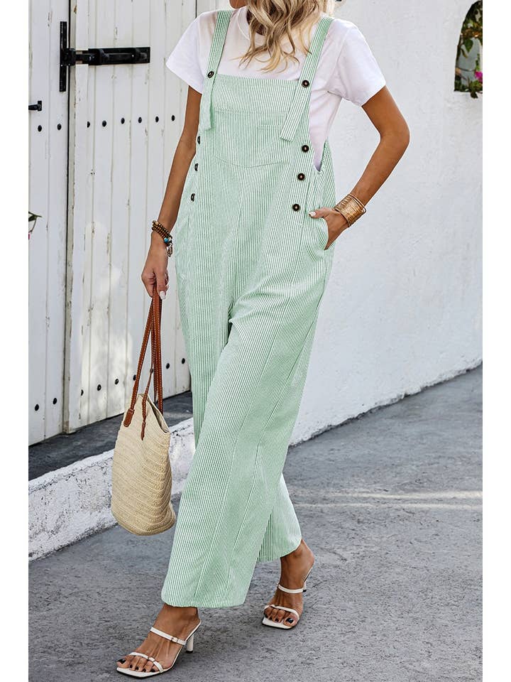 Solid Square Neck Button Trim Pockets Jumpsuit and other Purchase Wholesale striped jumpsuit. Free Returns & Net 60 Terms on Faire trending on Faire.