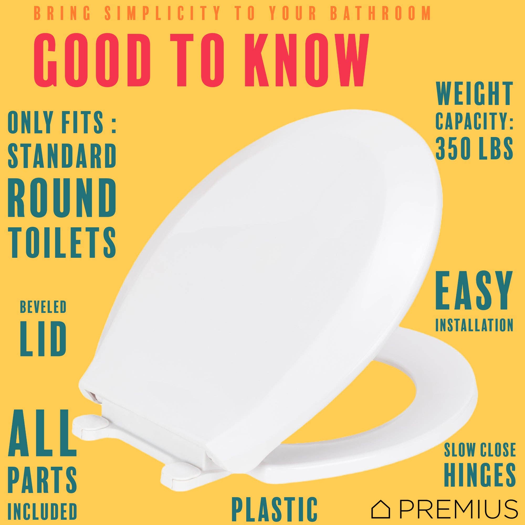 ShopBobbys – wholesale Toilet seat cover – PREMIUS Slow Close Beveled Plastic Toilet Seat, Standard Round, 17 Inches12