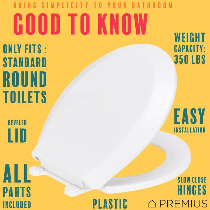 ShopBobbys – wholesale Toilet seat cover – PREMIUS Slow Close Beveled Plastic Toilet Seat, Standard Round, 17 Inches12