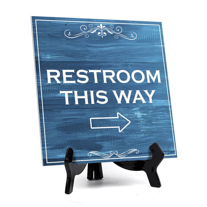Restroom This Way, Wood Color, Square Table Sign (5" x 5") for wholesale by All Quality