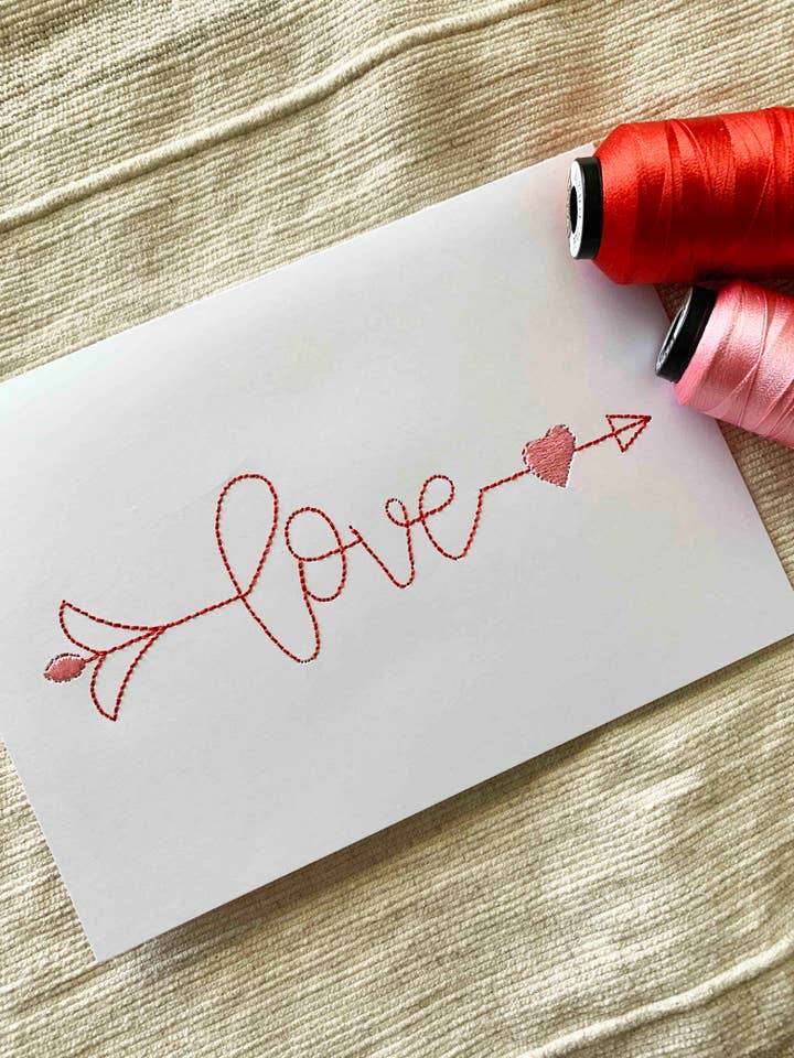 Carte de voeux brodée Love Valentine's Day 5 « x 7" pour la vente par M&N Mercantile