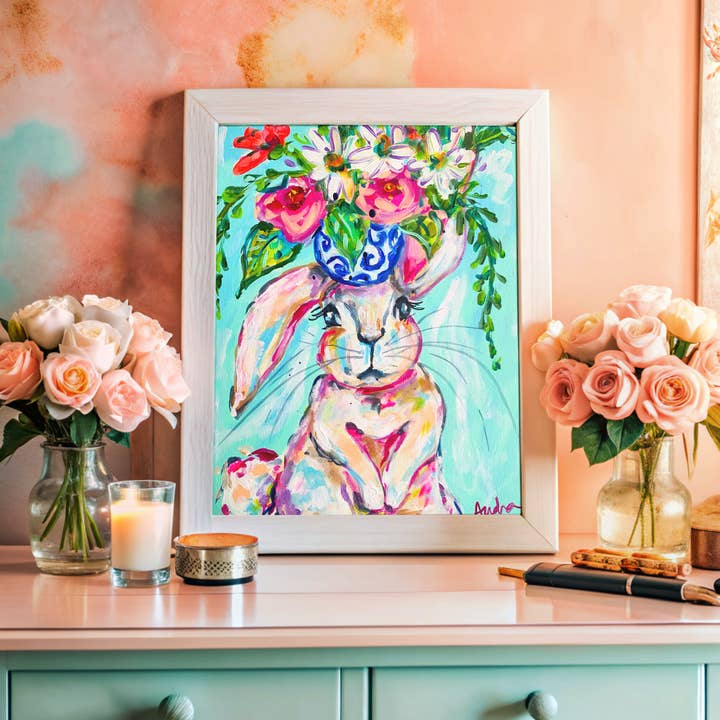 Spring Easter Wall Art, Nursery Print, Bunny Rabbit Dopamine Decor, Colorful Kids Room, Floral Art Print, Happy Poster for wholesale by Audra Style