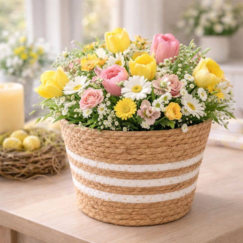 SWS BASKETS AND HOME DECOR - Wholesale Plant Pot - Striped Seagrass Planter Basket with Plastic Liner2