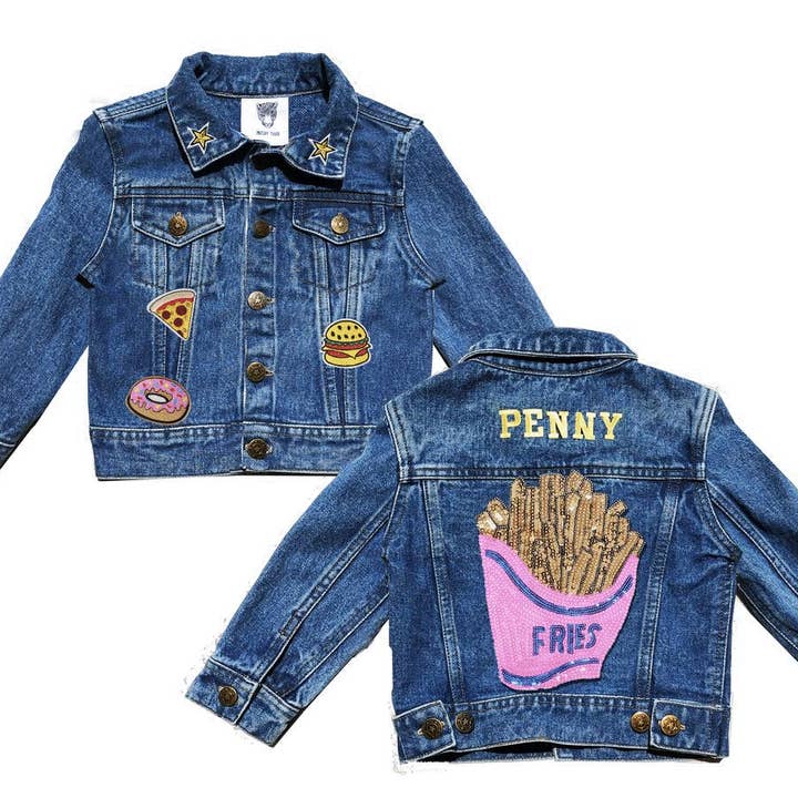 Kids Custom Denim Jacket- Special Edition Fries Please for wholesale by PATCHYTIGER