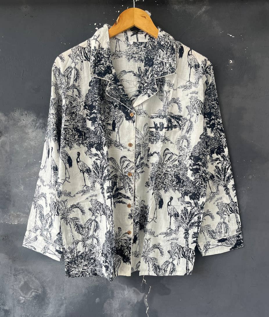 bhavnas boutique - Wholesale Lounge Top - Women's - Beautiful White Cotton Block Printed Loungewear Summer Dress1