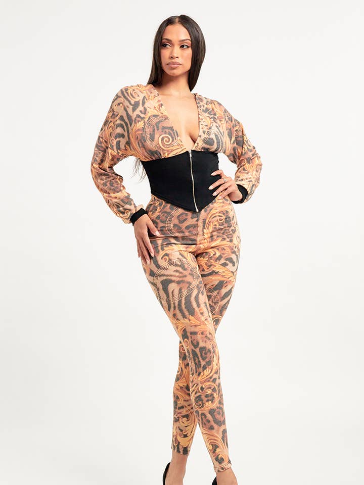 -Corset style zipper front hoodie & legging pant DT2031P1 for wholesale by Jour