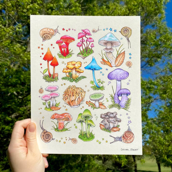 Impresión de Arte de Orgullo con Hongos Arcoíris y Caracoles (20x25 cm) para venta al por mayor de Allison Stoiser Art