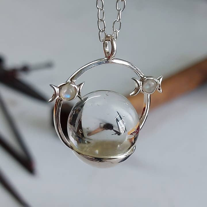 Crystal Earth Sterling - Vendita all'ingrosso Collana con ciondolo/pendaglio - Collana Sterling Crystal Ball Nights - Quarzo e pietre di luna2