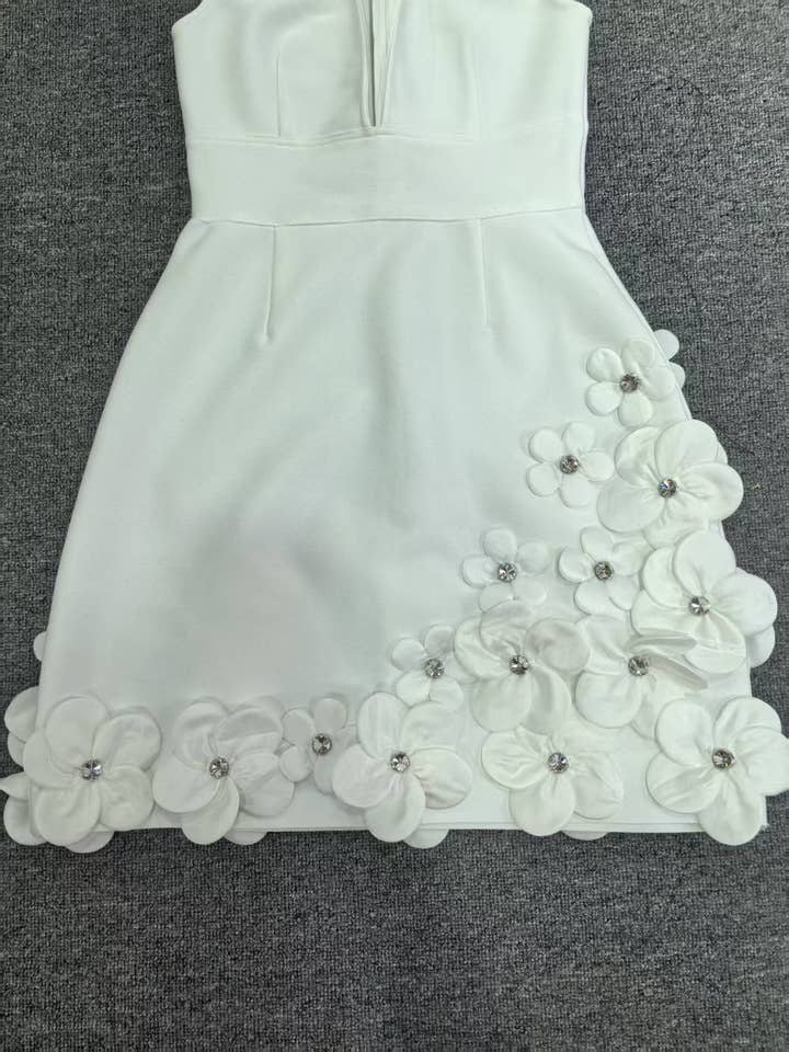 Productseeker - Wholesale Dress - Women's - DR524Y Suspender Mini Dress with Contrast 3D Floral Designs10