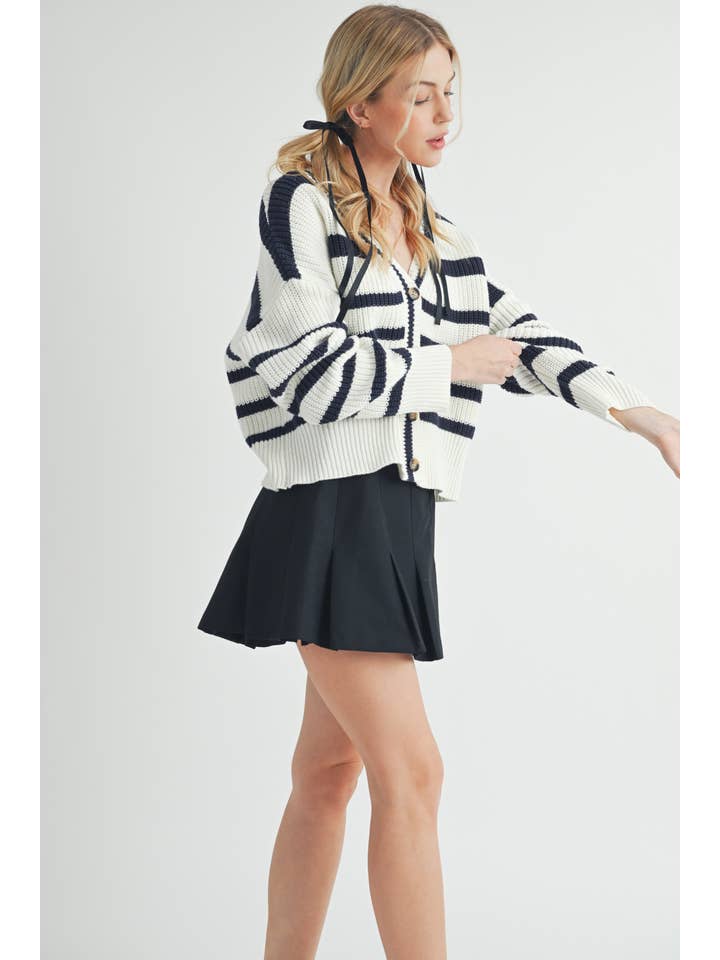White Navy 3202ED Bona Striped Cardigan for wholesale on Faire