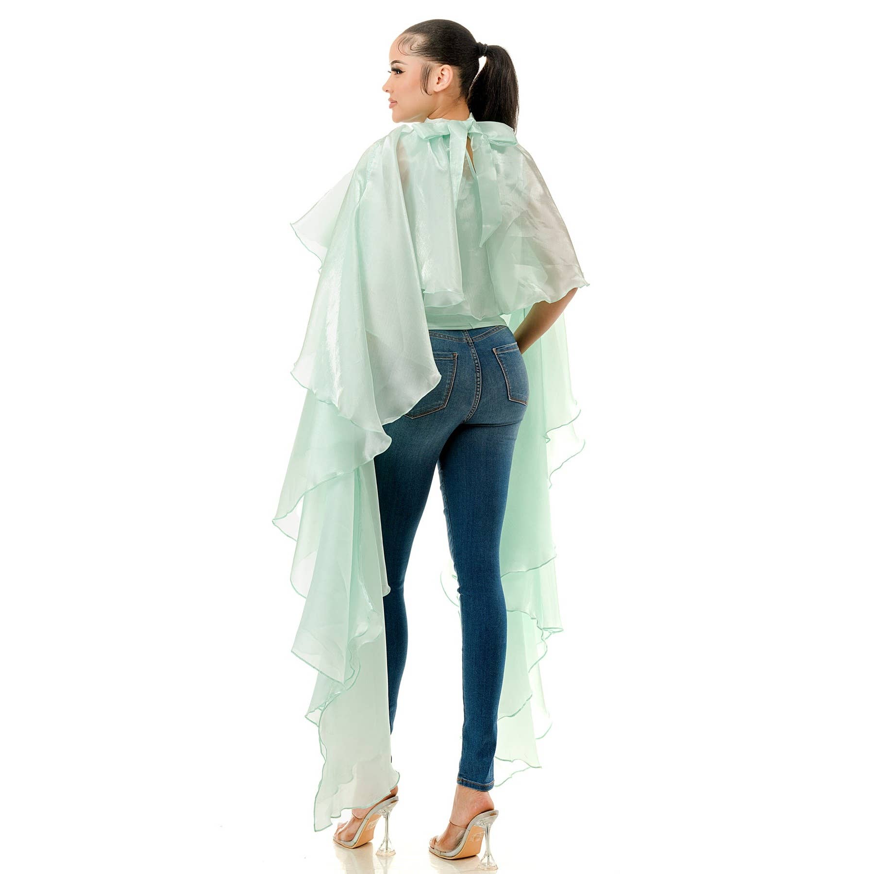 Black Pearl Clothing - Wholesale Blouse - Women's - Ruffled Extended Long Flare Sleeves Organza Blouse2