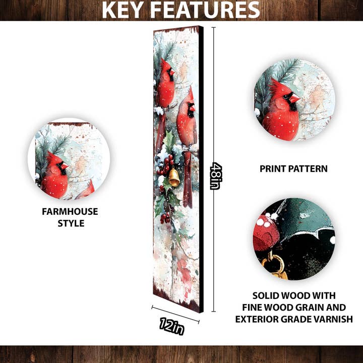 TX USA Corporation - Wholesale Christmas Wall Art - 48" Merry Christmas Front Porch Sign | Snowy Cardinals Outdoor Holiday Decor1