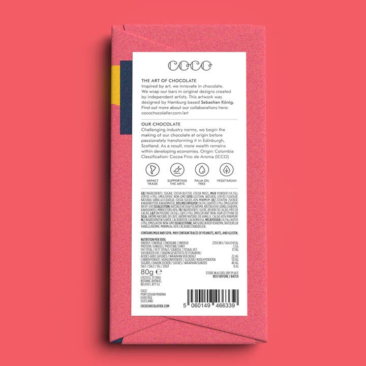 COCO Chocolatier – wholesale Chocolate bar – Mocha Milk Chocolate Bar 80g (Pack of 12)
