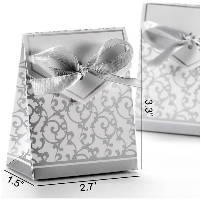SILVER MOON BAY - Wholesale Party Favor Bag/Box - Silver Ribbon Wedding/Anniversary Favor Gift Baskets1